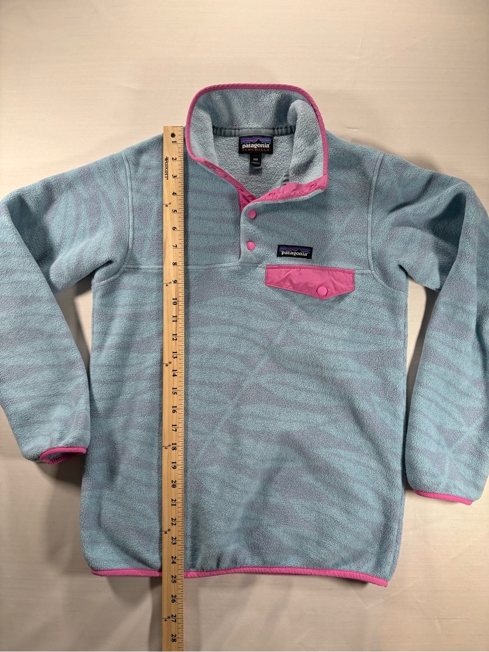 Patagonia Womens Synchilla Snap-T Fleece Pullover XXS Light Blue Patterned - Picture 7 of 8